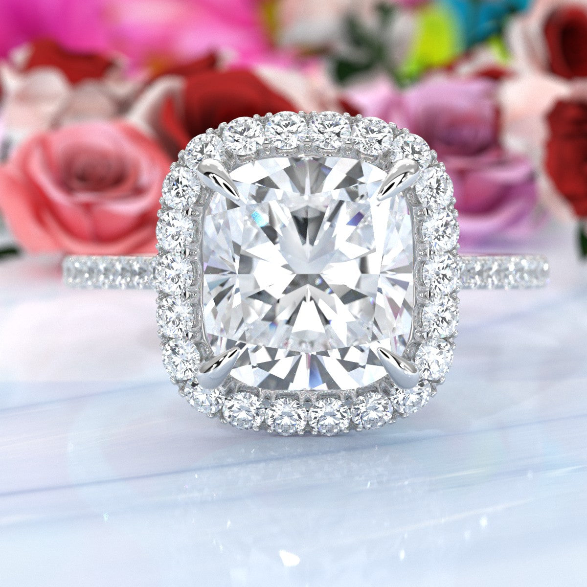 French U Pave Halo 2.54 Ctw. Round IGI Certified Diamond Engagement Ring